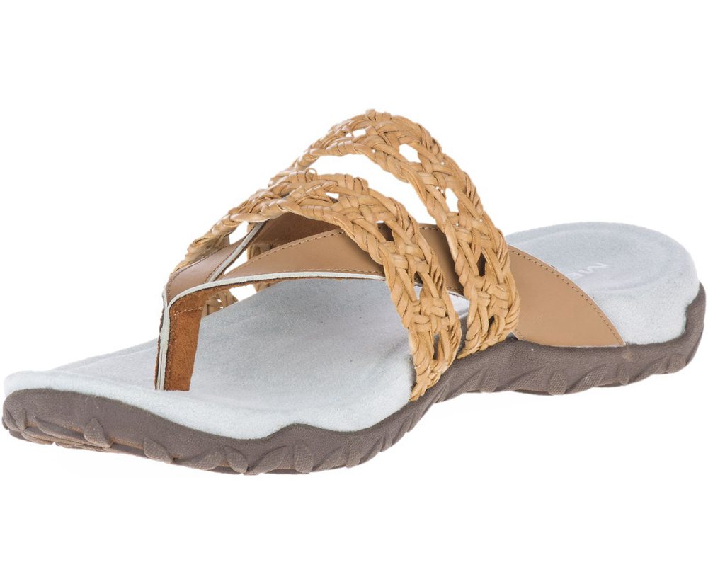 Sandały Merrell Damskie Brązowe/Białe - Terran Braid Thong - 437981-UZA